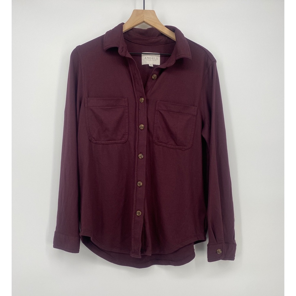Angels Forever Young Button Down M Burgundy Knit Long Sleeve Pockets Excellent